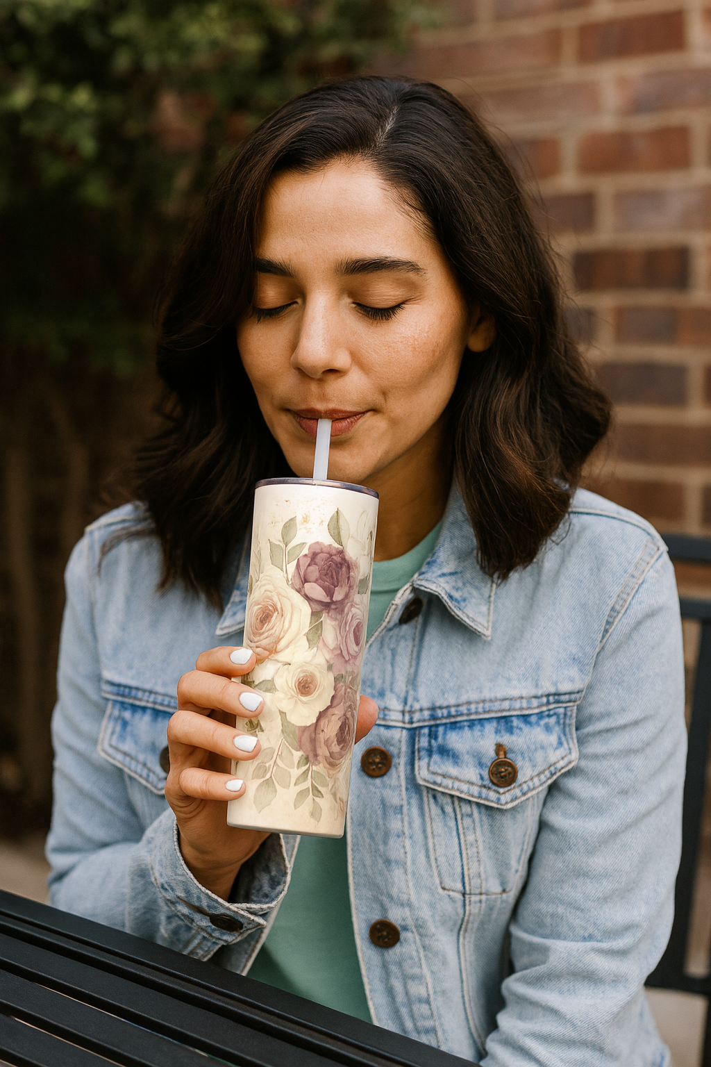 Custom Blush Floral Skinny Tumbler by K&M Print Works