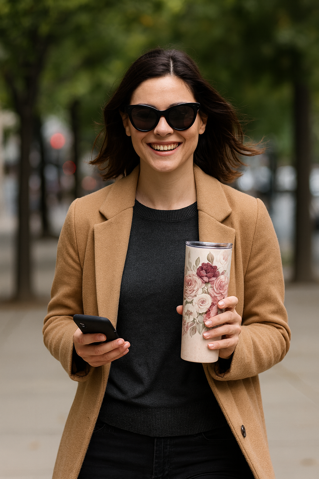 Custom Blush Floral Skinny Tumbler by K&M Print Works