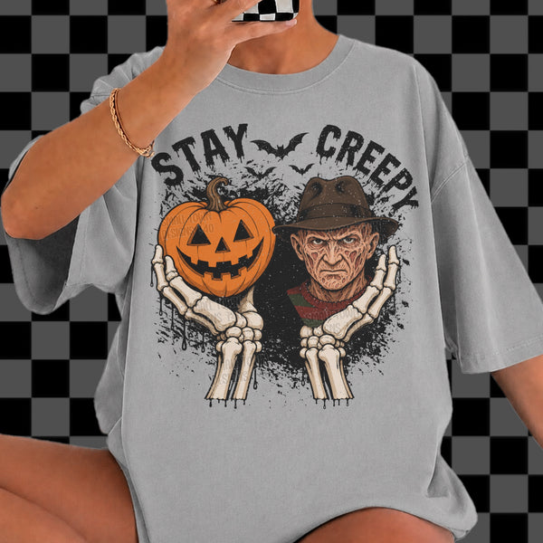 Stay Creepy Freddy Pumpkin Graphic T-Shirt graphic mockup