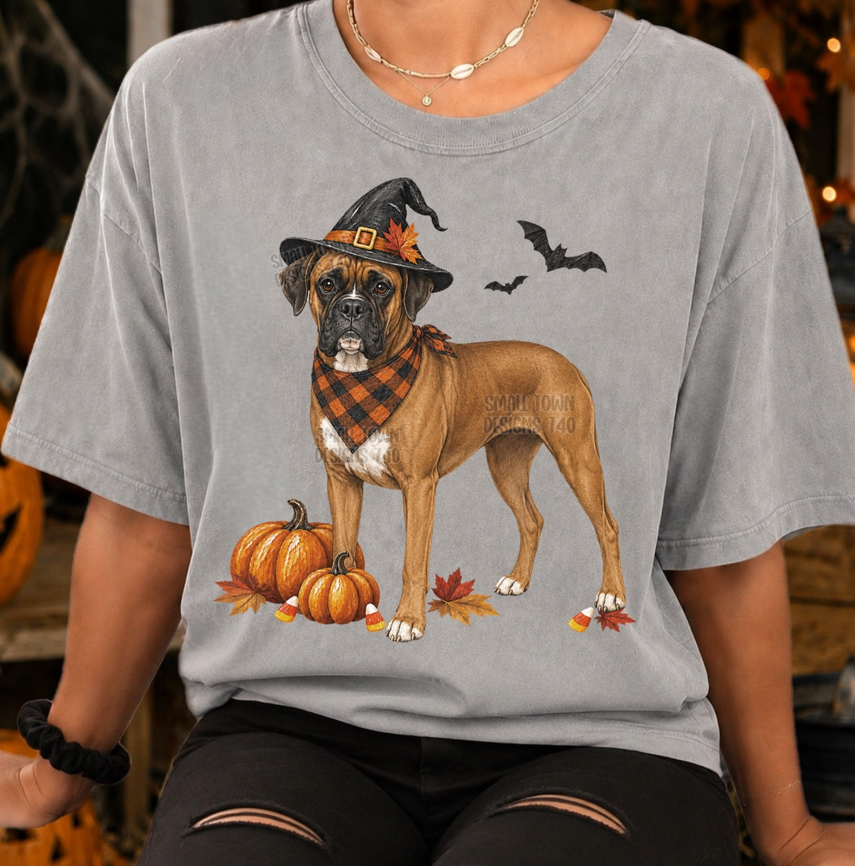 Halloween Boxer Witch Graphic T-Shirt graphic mockup
