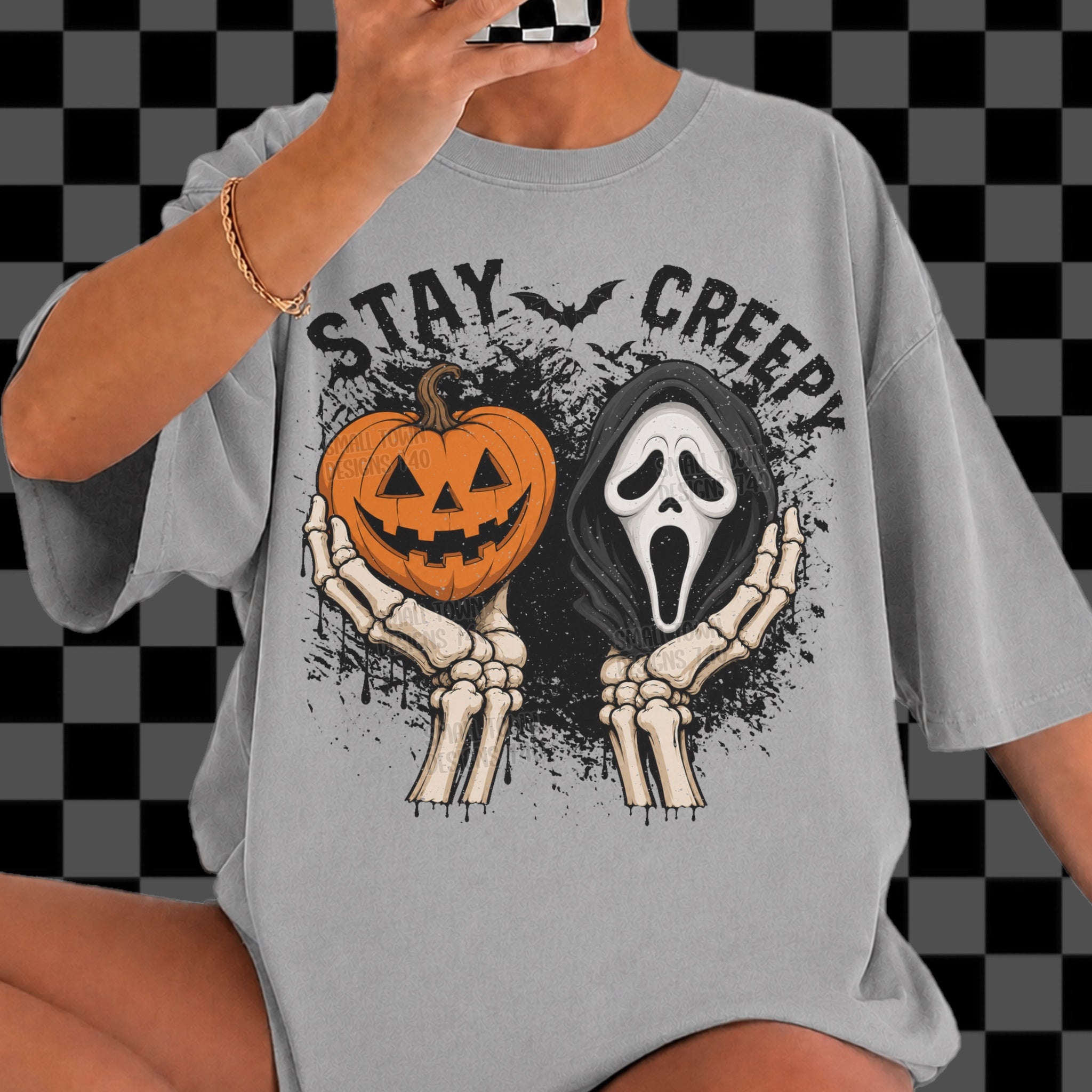 Stay Creepy Ghostface Pumpkin Graphic T-Shirt graphic mockup