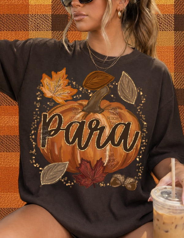 Para Autumn Pumpkin Graphic T-Shirt design shown on a model