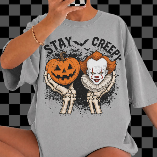 Stay Creepy Pennywise Pumpkin Graphic T-Shirt graphic mockup