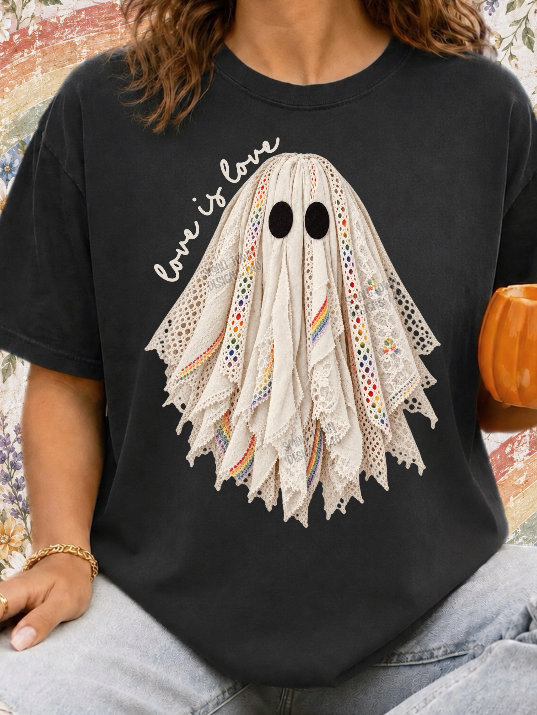 Love Is Love Rainbow Lace Ghost Graphic T-Shirt graphic mockup