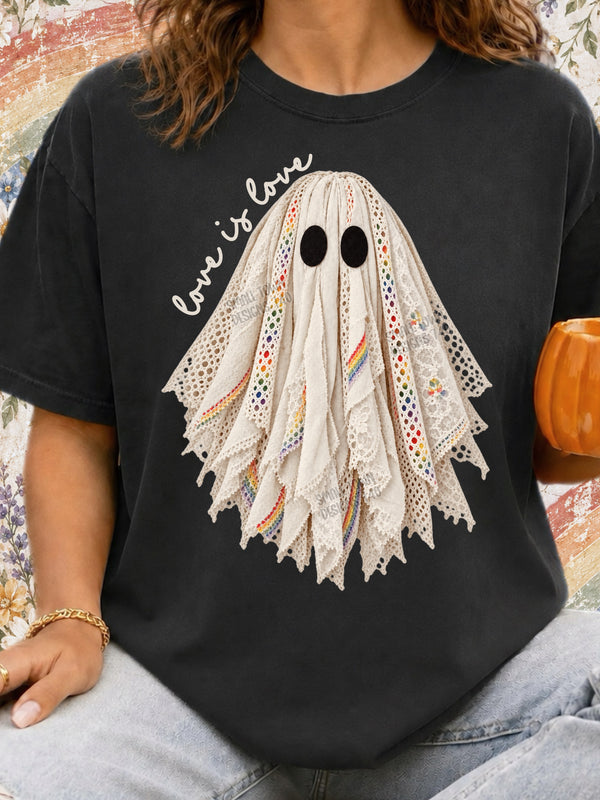 Love Is Love Rainbow Lace Ghost Graphic T-Shirt graphic mockup