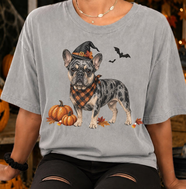 Halloween French Bulldog Witch Graphic T-Shirt graphic mockup