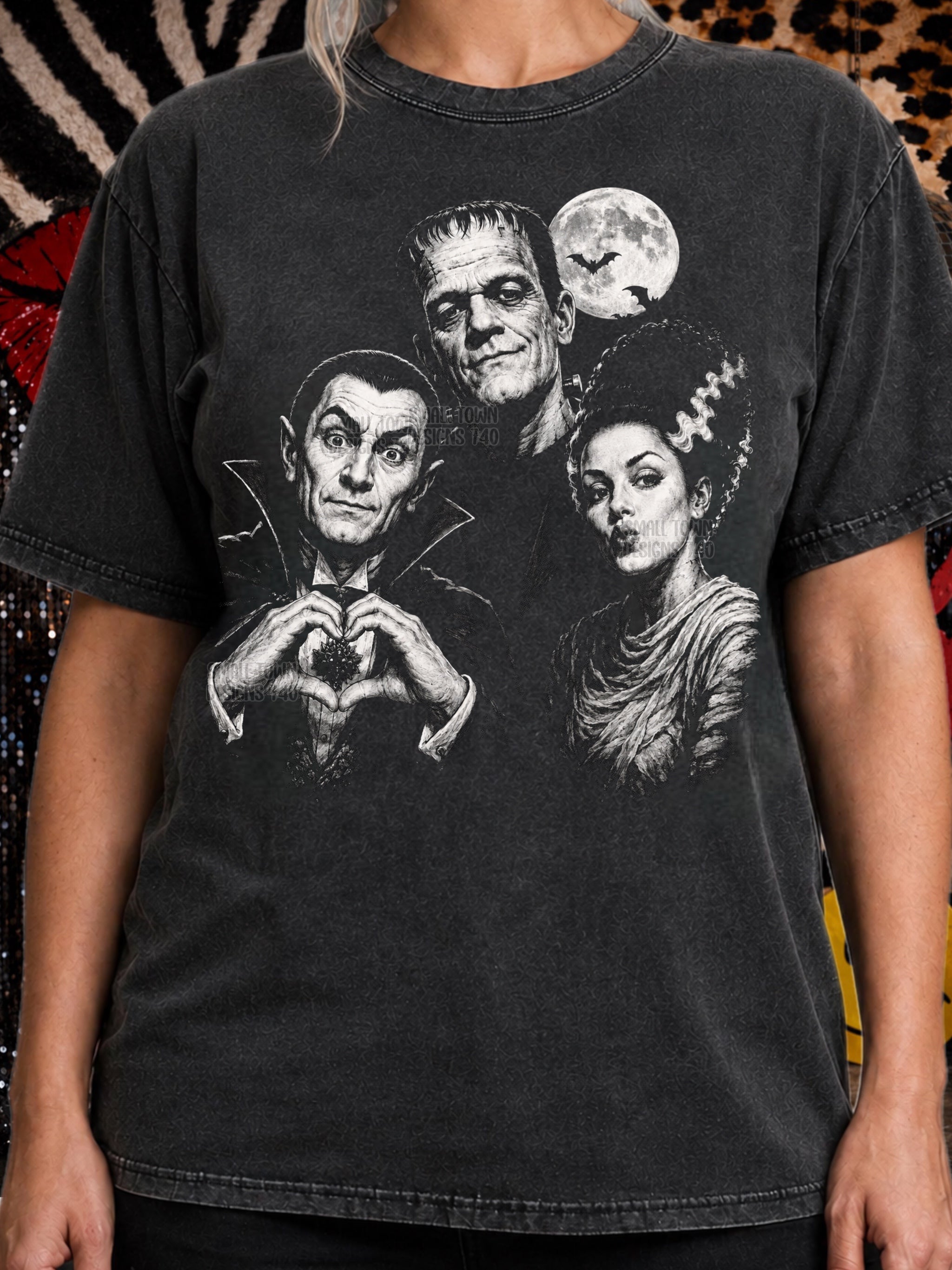 Classic Monster Trio Moonlight Graphic T-Shirt graphic mockup