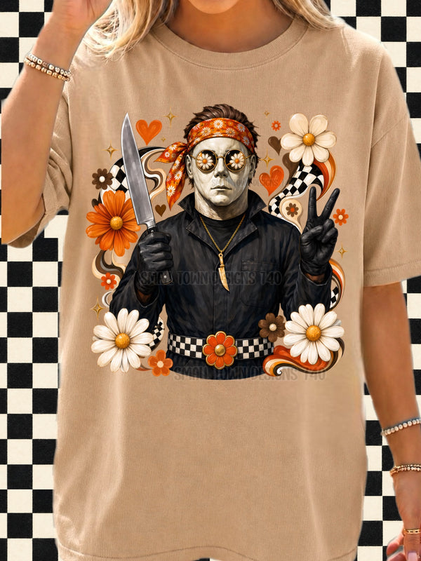 Groovy Michael Myers Floral Peace Graphic T-Shirt graphic mockup