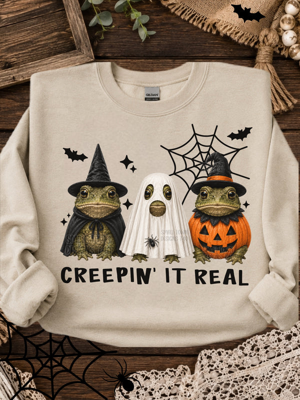Creepin It Real Halloween Frog Trio Graphic Shirt graphic mockup