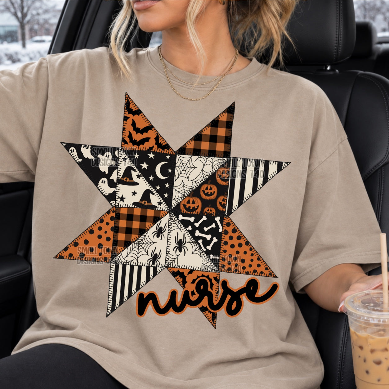 Nurse Halloween Patchwork Star Graphic T-Shirt graphic mockup