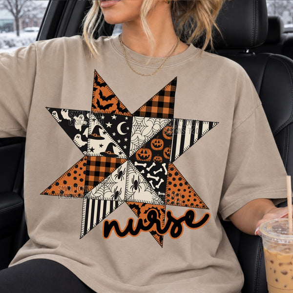 Nurse Halloween Patchwork Star Graphic T-Shirt graphic mockup