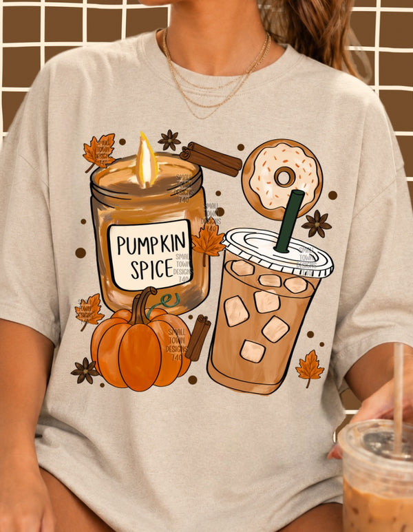 Pumpkin Spice Coffee Graphic T-Shirt design shown on a model