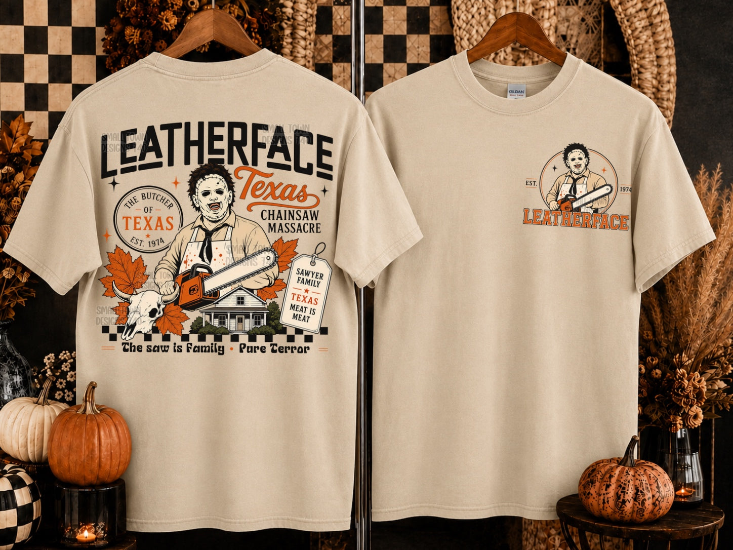Leatherface Front and Back Graphic T-Shirt graphic mockup