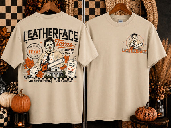Leatherface Front and Back Graphic T-Shirt graphic mockup