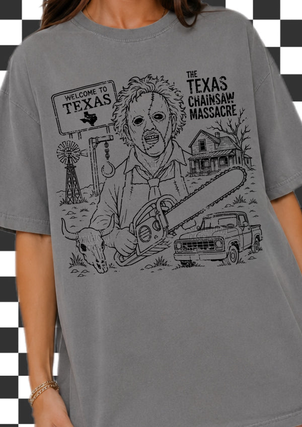 Texas Chainsaw Massacre Line Art Graphic T-Shirt graphic mockup