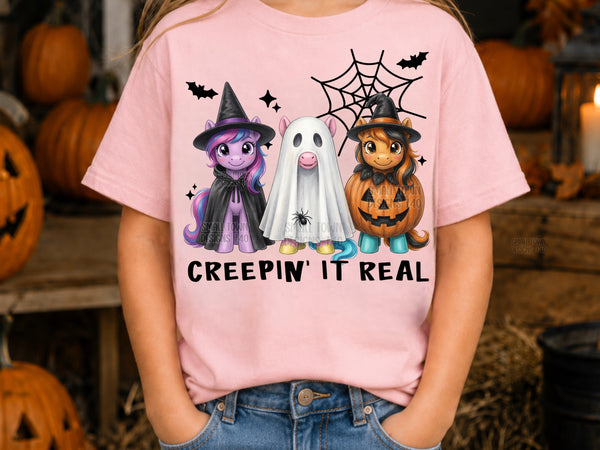 Creepin It Real Halloween Pony Trio Graphic T-Shirt graphic mockup