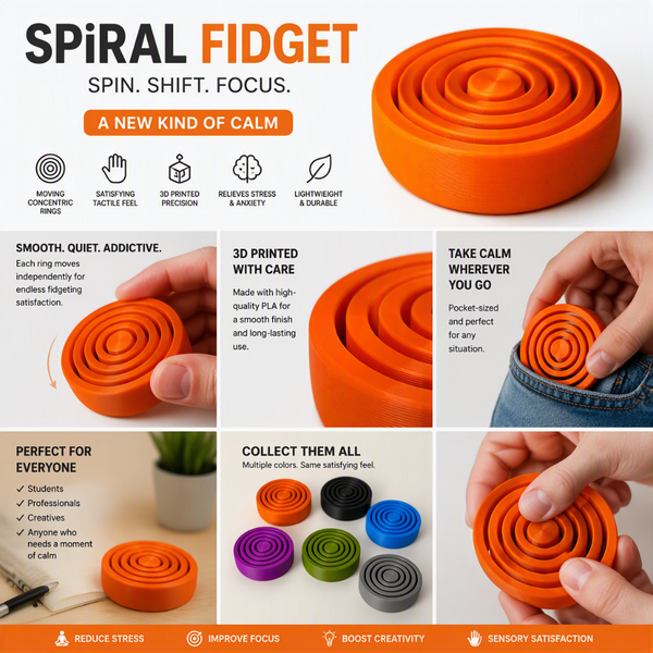 Kinetic Torus 3D printed fidget toy with three interlocking rings in metallic colors