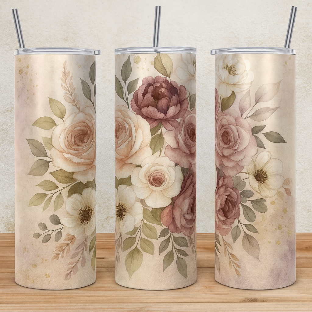 Custom Blush Floral Skinny Tumbler by K&M Print Works