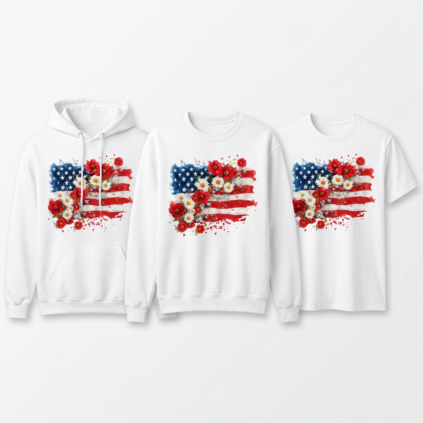  Custom Patriotic Floral Flag T-Shirt by K&M Print Works