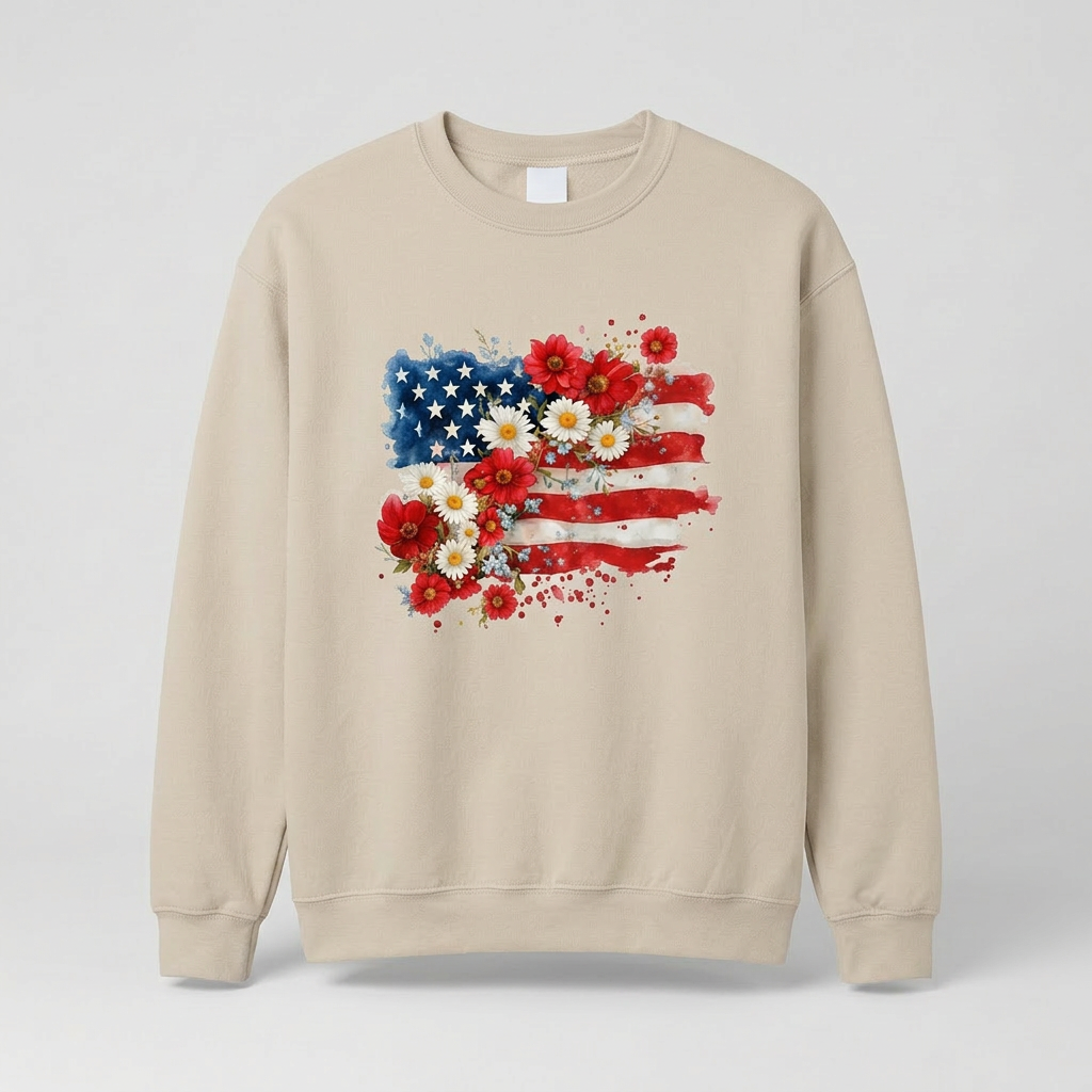  Custom Patriotic Floral Flag T-Shirt by K&M Print Works