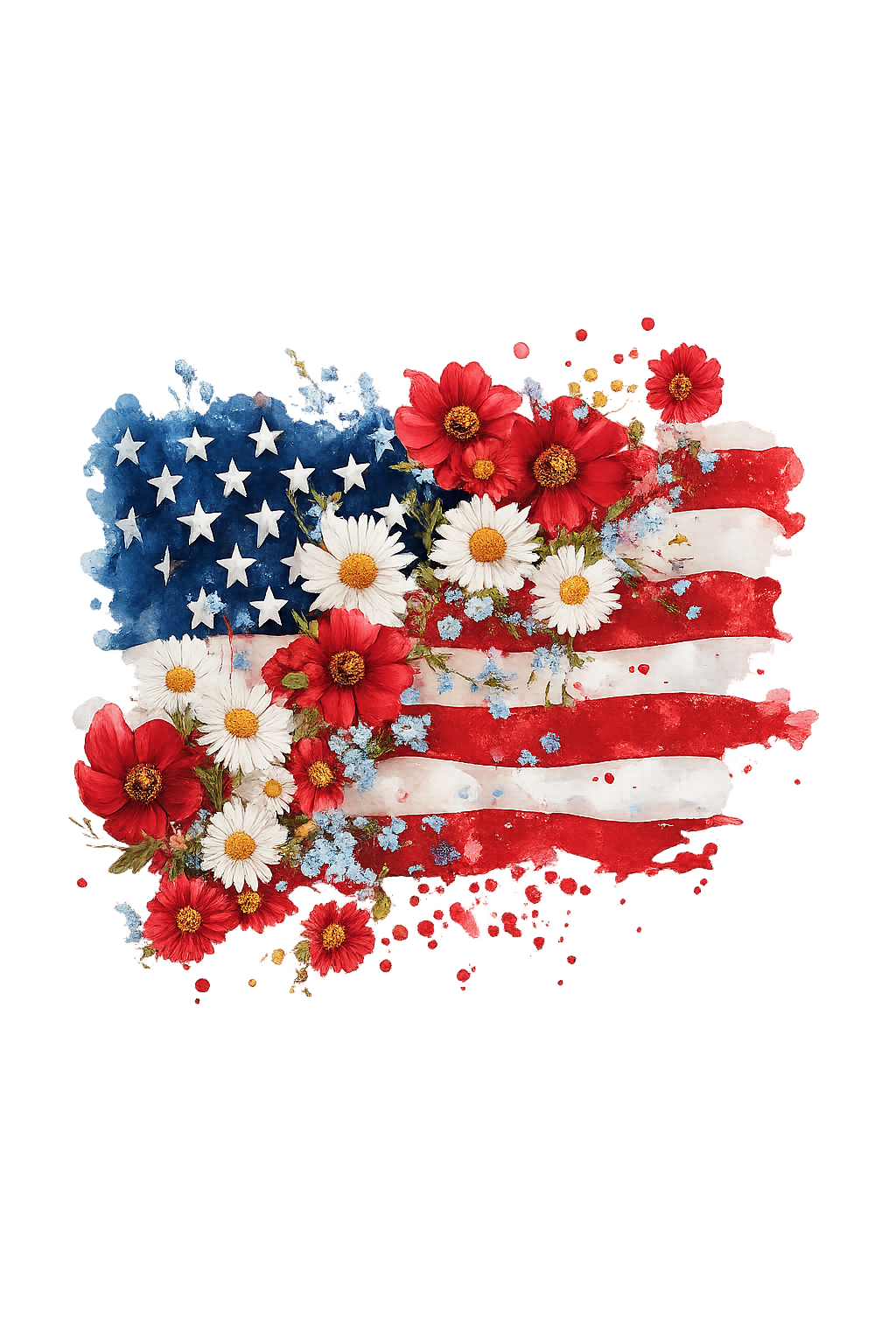  Custom Patriotic Floral Flag T-Shirt by K&M Print Works