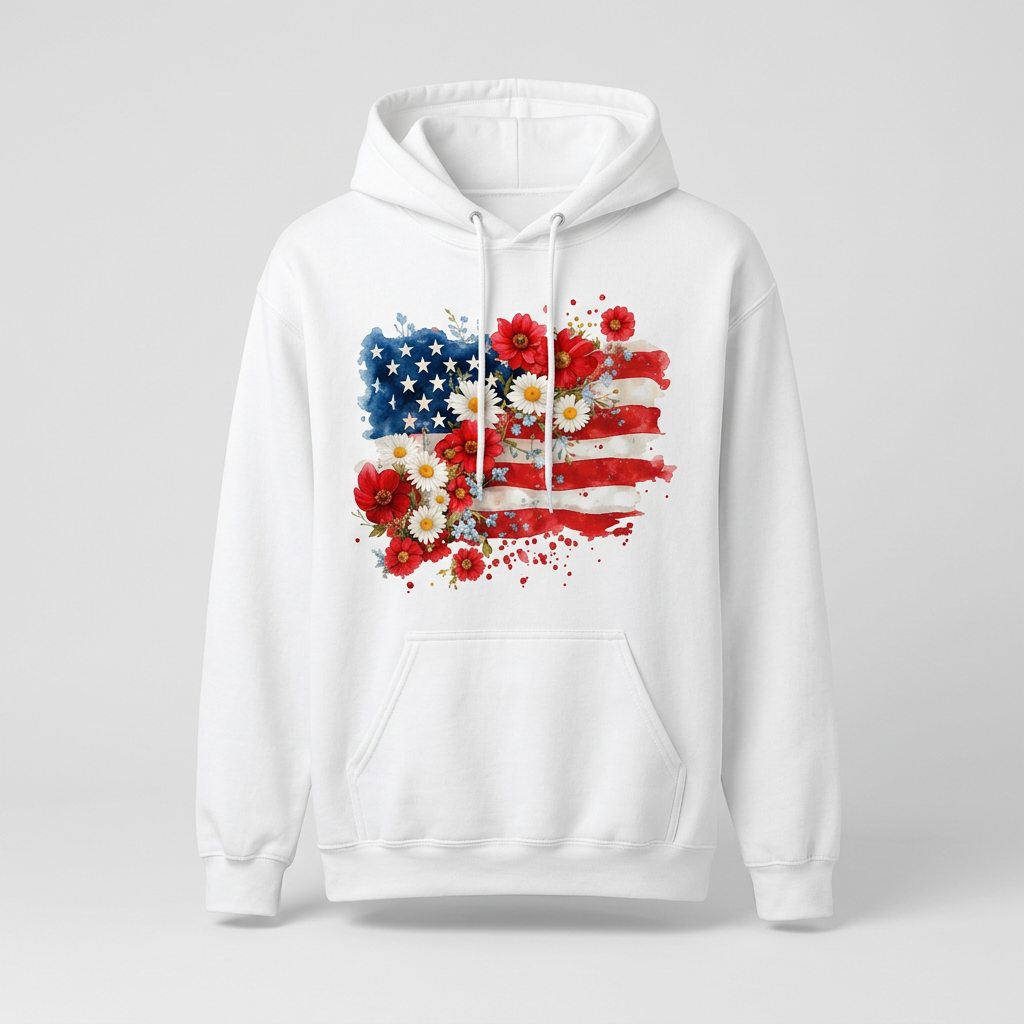  Custom Patriotic Floral Flag T-Shirt by K&M Print Works