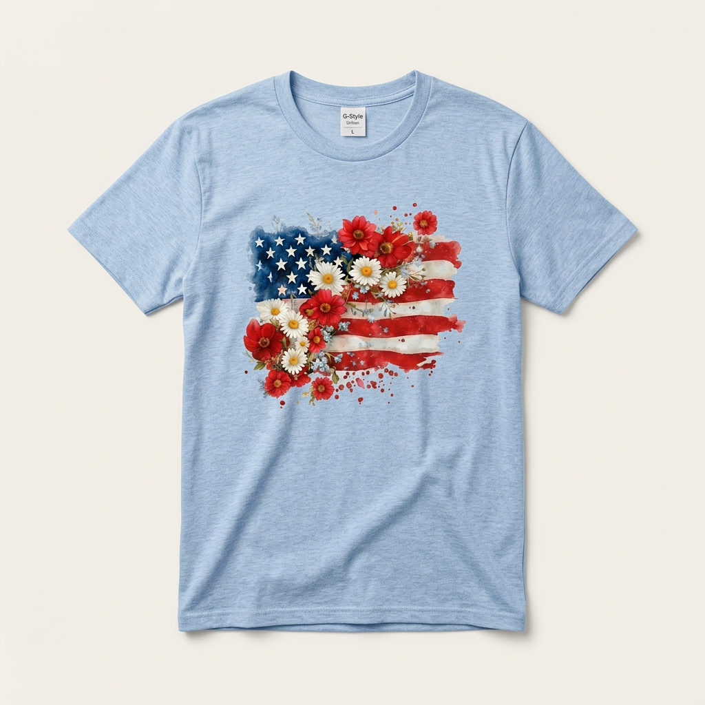  Custom Patriotic Floral Flag T-Shirt by K&M Print Works